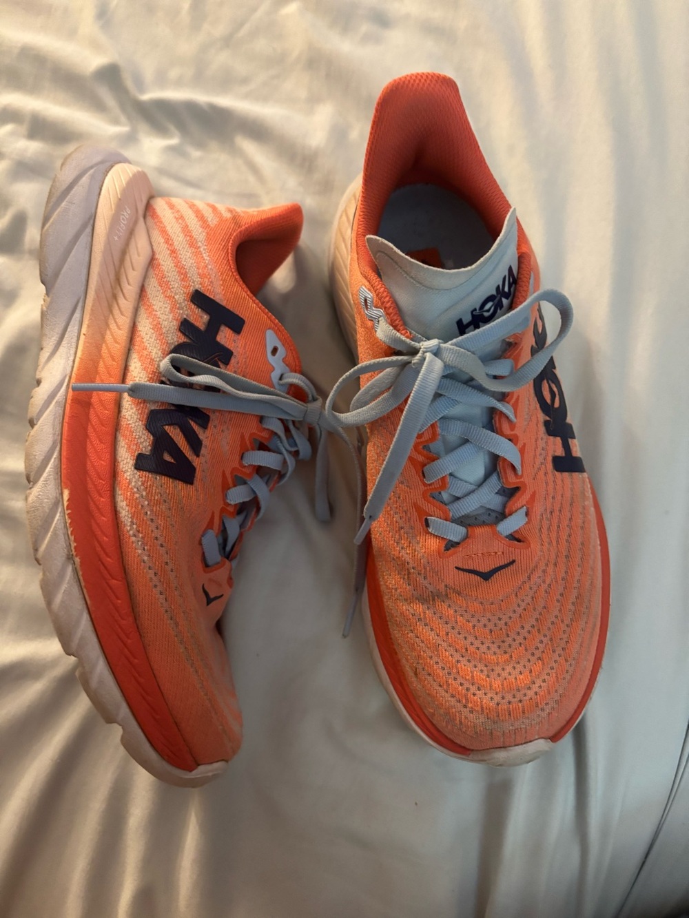 Hoka One One Mach 5 Running Shoes Coral Orange Blue Athletic Sneakers Size 7